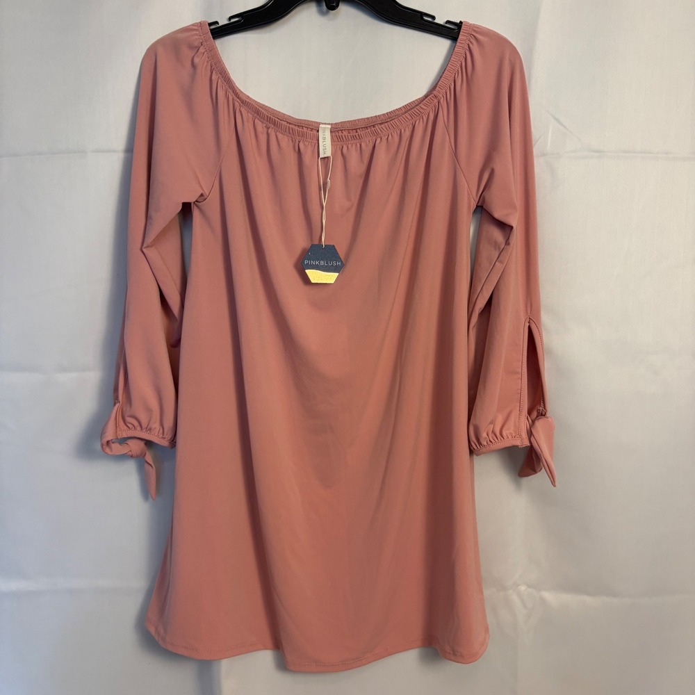 PinkBlush‎ Women Mauve Off The Shoulder Tie Sleeve Tunic Top Small VT6853K